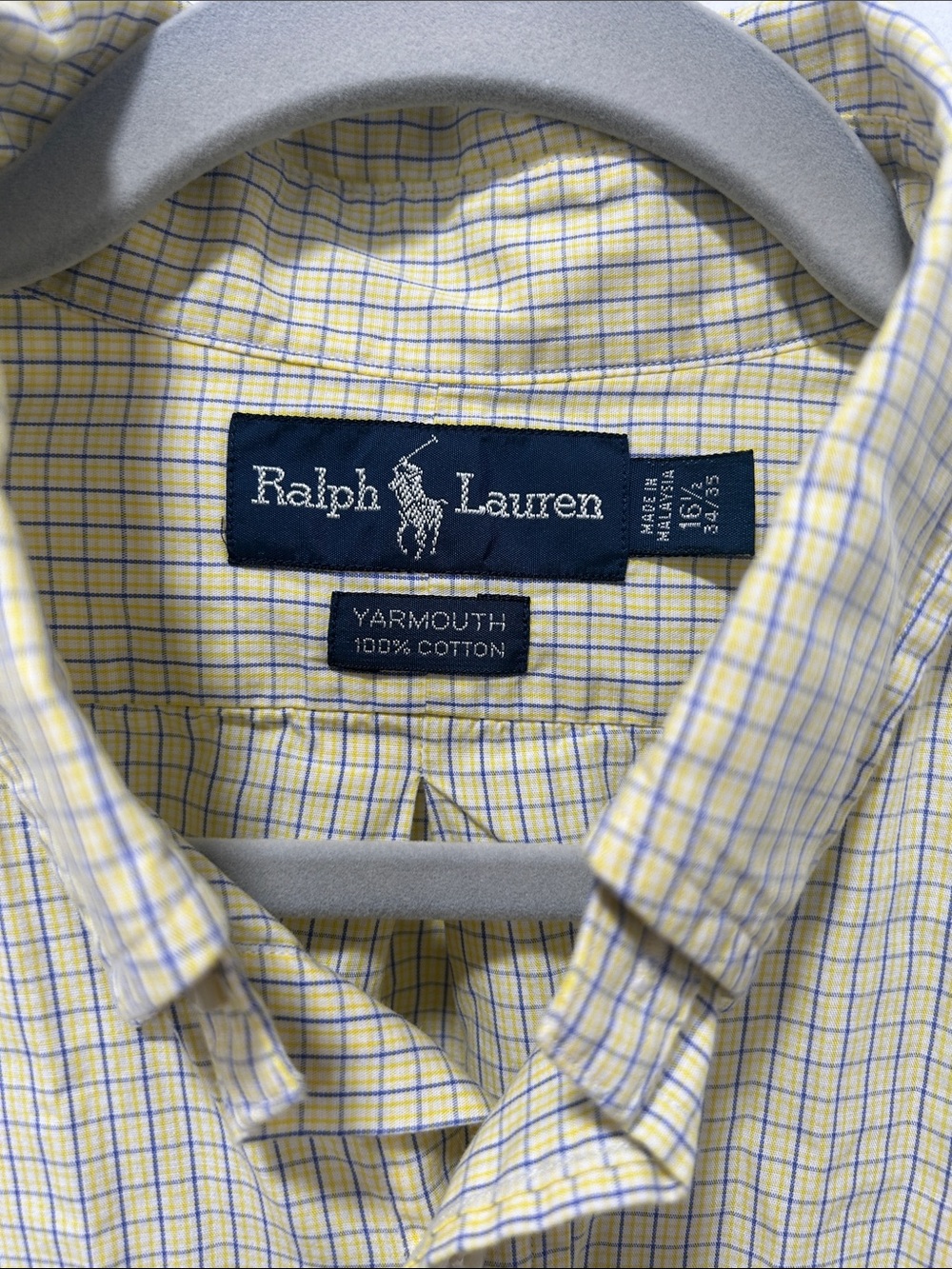 Ralph Lauren Men's Pale Yellow and Blue Check Button-Down Shirt - Picture 2 of 7